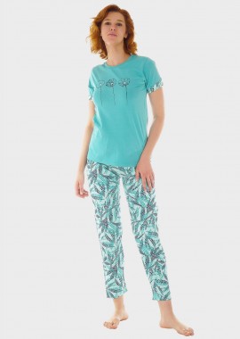 gsecret - Γυναικεία καλοκαιρινή πιτζάμα all print floral παντελόνι με λάστιχο στη μέση ΜΕΝΤΑ
