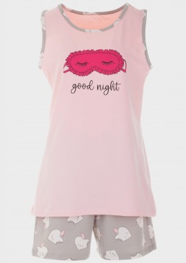 gsecret - Βaby doll plus size με στάμπα Good Night και σόρτς με τσέπες ΡΟΖ