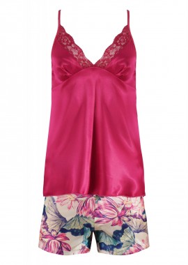 Anil - Baby doll Anil σατέν λεπτή ράντα floral print pants.Saten Collection ΦΟΥΞΙΑ