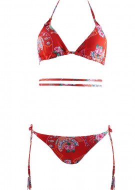 gsecret - Set μαγιό τρίγωνο ενισχυμένο bikini δετό κανονική γραμμή. Καλύπτει B cup ΚΟΚΚΙΝΟ