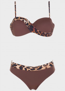 gsecret - Set bikini strapless με λεπτομέρειες animal print. Kαλύπτει C Cup ΚΑΦΕ