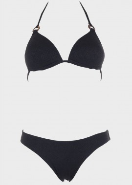 gsecret - Γυναικείο σετ bikini τριγωνάκι ανάγλυφα σχέδια.Καλύπτει B Cup ΜΑΥΡΟ