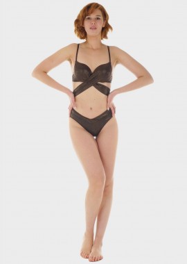 gsecret - Γυναικείο σετ μαγιό bikini μπροστινό δέσιμο ενσωματωμένη ενίσχυση slip κανονική γραμμή.Καλύπτει C Cup ΜΑΥΡΟ