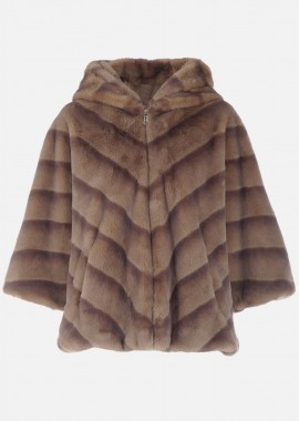 gsecret - Γυναικείο γούνινο jacket ενσωματωμένη κουκούλα SAND