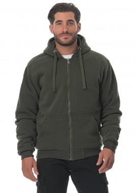 gsecret - Ανδρική ζακέτα φούτερ κουκούλα εσωτερική γούνινη επένδυση ΧΑΚΙ