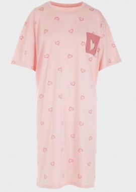 gsecret - Γυναικείο νυχτικό κοντό μανίκι all print hearts.Plus Size Collection ΡΟΖ