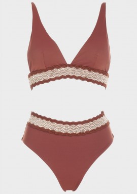 gsecret - Bikini με χρυσοκλωστή και slip ψηλόμεσο. Καλύπτει B Cup ΚΑΦΕ