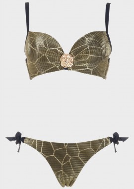 gsecret - Σετ bikini χρυσό διακοσμητικό lurex λεπτομέρειες. Καλύπτει B-C CUP ΧΑΚΙ