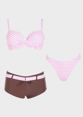 gsecret - Σετ bikini push up με σόρτς και στρίνγκ. Συσκευασία 3 τεμαχίων. Καλύπτει B Cup ΡΟΖ