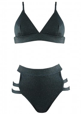 gsecret - Set μαγιό τρίγωνο bikini ψηλόμεσο cut-out. Καλύπτει B cup. ΧΑΚΙ