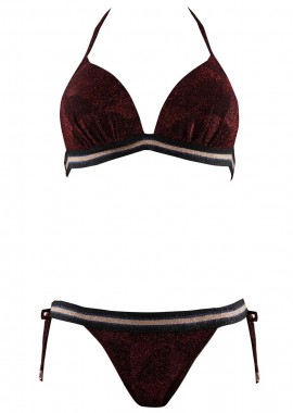 gsecret - Γυναικείο μαγιό τρίγωνο ενίσχυση bikini δετό παρτό. Καλύπτει B & C cup. ΜΠΟΡΝΤΩ