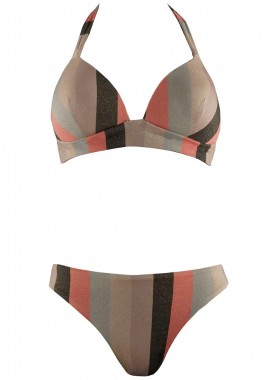 gsecret - Γυναικείο σέτ μαγιό τρίγωνο ενισχυμένο bikini ψηλόμεσο. Καλύπτει B cup. ΚΑΜΕΛ
