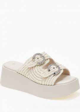 Issue - Πλατφόρμες με ψάθινο σχέδιο και ρυθμιζόμενα ζωνάκια - Μπεζ