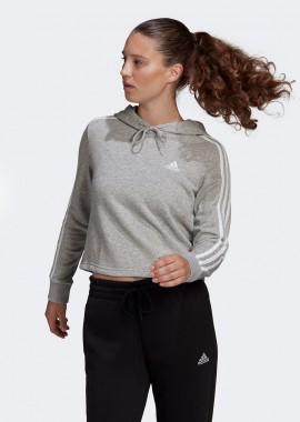 ADIDAS PERFORMANCE - ESSENTIALS 3-STRIPES CROPPED HOODIE ΓΚΡΙ