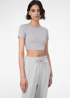 4F - 4F WOMEN'S PLAIN CROP-TOP T-SHIRT ΓΚΡΙ