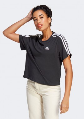 ADIDAS PERFORMANCE - ADIDAS ESSENTIALS 3-STRIPES SINGLE JERSEY CROP TOP T-SHIRT ΜΑΥΡΟ