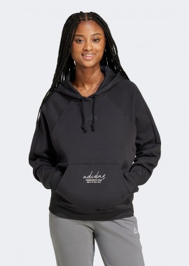 ADIDAS PERFORMANCE - ADIDAS SIGNATURE GRAPHIC EMBROIDERY FLEECE LOOSE HOODIE ΜΑΥΡΟ