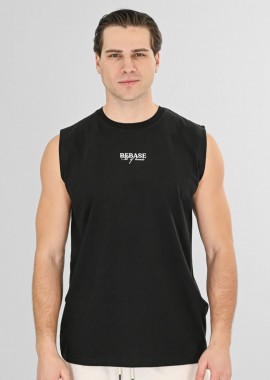 REBASE - REBASE THIN HIGH DENSITY PRINT TANK TOP ΜΑΥΡΟ