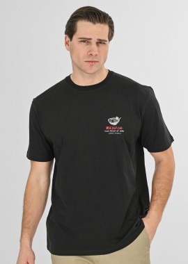 REBASE - REBASE FRONT-BACK PRINTED RELAXED FIT T-SHIRT ΜΑΥΡΟ