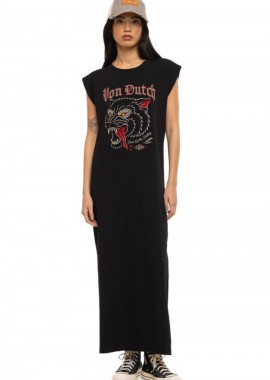 VON DUTCH - VON DUTCH Γυναικείο Maxi Φόρεμα - Μαύρο με Στάμπα-VD/2/R/SOUTH/BL-BLACK