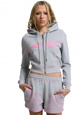 ED HARDY - ED HARDY Cropped Hoodie Γυναικεία Ζακέτα - Γκρι -ED5788-GREY