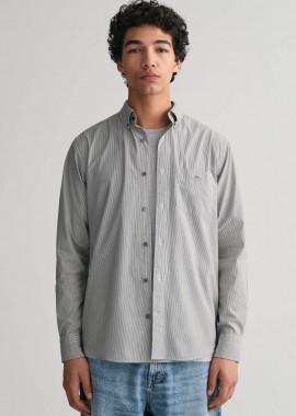 GANT - Gant ανδρικό πουκάμισο button down με ψιλό ριγέ σχέδιο και τσέπη με κεντημένο λογότυπο Regular Fit - 3000140 Μαύρο