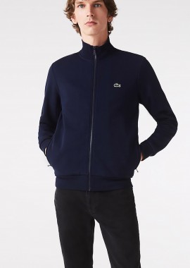 LACOSTE - Lacoste ανδρική ζακέτα φούτερ fleece με ψηλό λαιμό και κεντημένο λογότυπο Regular Fit - SH9622 Μπλε Σκούρο