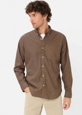 CAMEL ACTIVE - Camel Active ανδρικό πουκάμισο button down με τσέπη και κεντημένο monogram Regular Fit - C261-409116-7S16 Καφέ
