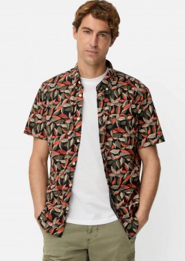 CAMEL ACTIVE - Camel Active ανδρικό κοντομάνικο πουκάμισο button down με leaf print και τσέπη με κεντημένο monogram Regular Fit - C261-409274-7S74 Πορτοκαλί