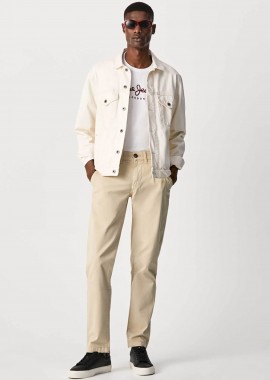 PEPE JEANS - Pepe Jeans ανδρικό chino παντελόνι μονόχρωμο με logo patch στο πλάι
