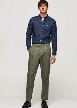 PEPE JEANS - Pepe Jeans ανδρικό chino παντελόνι με λινό μονόχρωμο με τσέπες