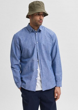 SELECTED - Selected ανδρικό πουκάμισο μονόχρωμο Slim Fit - 16078867 Μπλε