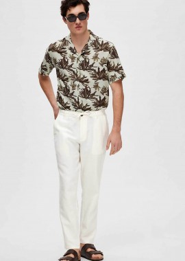 SELECTED - Selected ανδρικό παντελόνι από λινάρι και βαμβάκι Relaxed Fit - 16087636 Λευκό