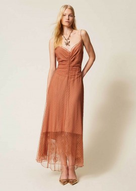 TWINSET - Twinset γυναικείο maxi φόρεμα με τούλι - 261TP2360 Κεραμιδί