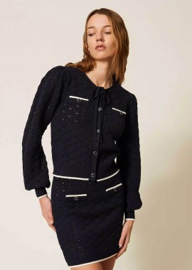 TWINSET - Twinset γυναικεία ζακέτα πλεκτή με τσέπες - 261TP3032 Μπλε Σκούρο