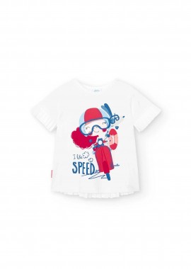 BOBOLI - Boboli παιδικό T-Shirt με print και πλισέ λεπτομέρεια - 238047 Λευκό