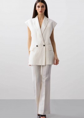 BCBGMAXAZRIA - BCBGMAXAZRIA γυναικείο γιλέκο σακάκι με λεπτομέρεια στη πλάτη - 23SRJ192LI02 Λευκό