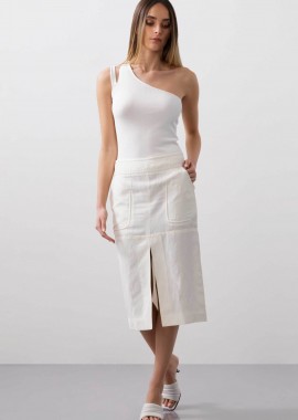 BCBGMAXAZRIA - BCBGMAXAZRIA γυναικεία pencil φούστα με λινό - 23SRS207LI02 Λευκό