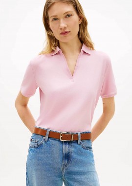 TOMMY HILFIGER - Tommy Hilfiger γυναικεία μπλούζα πόλο πικέ με V Relaxed Fit - WW0WW48720 Ροζ