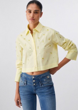LIU JO - Liu Jo γυναικείο πουκάμισο με στρας cropped Boxy Fit - WA6173T039A Κίτρινο