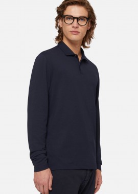 BOGGI MILANO - Boggi Milano ανδρική πόλο μπλούζα πικέ μονόχρωμη Regular Fit - BO24P000102 Μπλε Σκούρο