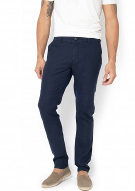 THE BOSTONIANS - The Bostonians ανδρικό λινό παντελόνι chino Regular Fit - CN3010424 Μπλε Σκούρο