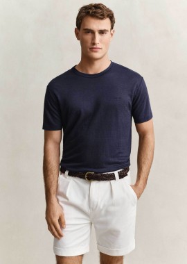 GANT - Gant ανδρικό λινό T-shirt με κεντημένο λογότυπο Regular Fit - 2003318 Μπλε Σκούρο