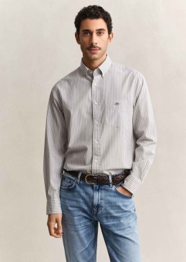 GANT - Gant ανδρικό πουκάμισο button down με ριγέ σχέδιο και τσέπη με κεντημένο λογότυπο Regular Fit - 3000130 Γκρι