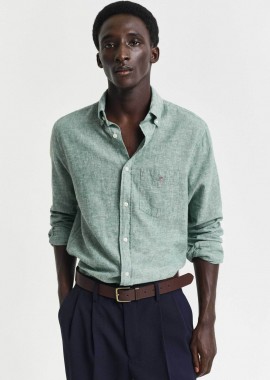 GANT - Gant ανδρικό πουκάμισο button down από λινάρι και βαμβάκι με τσέπη και λογότυπο Regular Fit - 3250082 Πράσινο Ανοιχτό
