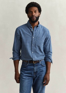 GANT - Gant ανδρικό πουκάμισο button down με καρό σχέδιο και τσέπη με κεντημένο λογότυπο Regular Fit - 3260007 Μπλε