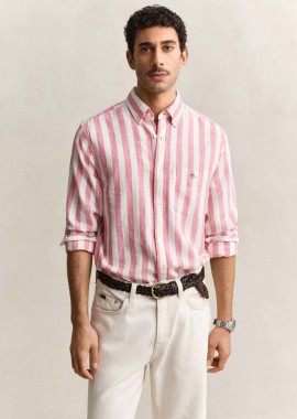 GANT - Gant ανδρικό πουκάμισο button down με ριγέ σχέδιο και τσέπη με λογότυπο Regular Fit - 3260019 Ροζ