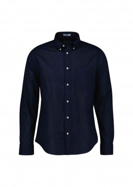 GANT - Gant ανδρικό πουκάμισο button down μονόχρωμο με τσέπη και λογότυπο Regular Fit - 3260065 Μπλε Σκούρο