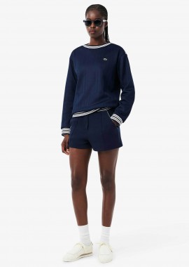 LACOSTE - Lacoste γυναικείο σορτς πικέ με κεντημένο λογότυπο και contrast ριγέ μέση - GF9835 Μπλε Σκούρο