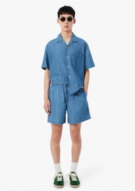 LACOSTE - Lacoste ανδρική denim βερμούδα με ελαστική μέση Relaxed Fit - GH1856 Denim Blue